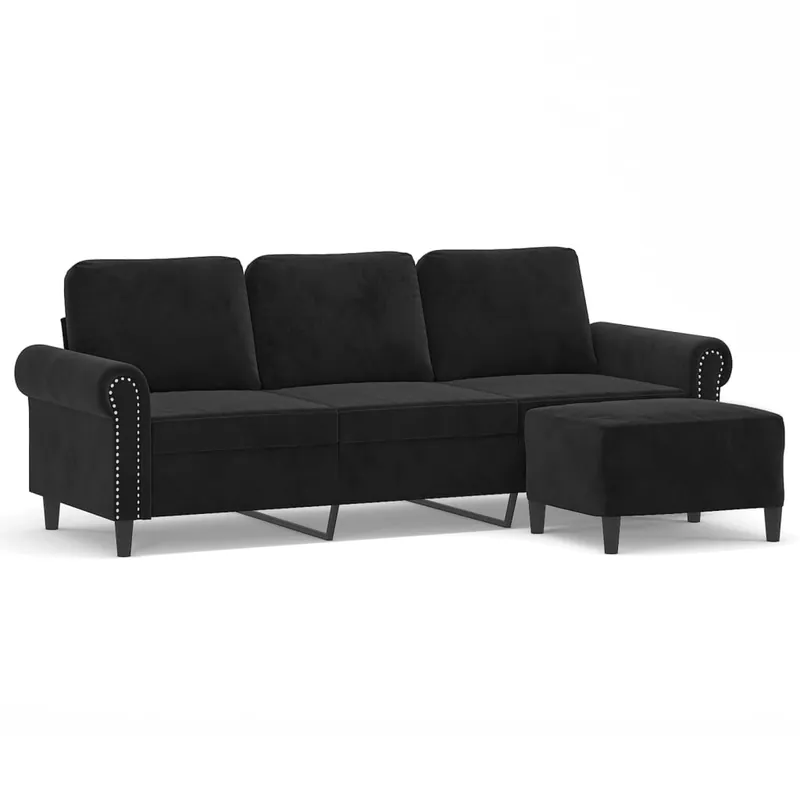vidaXL Sofá de 3 plazas con taburete de terciopelo gris claro 180 cm - Sofás sillones puffs