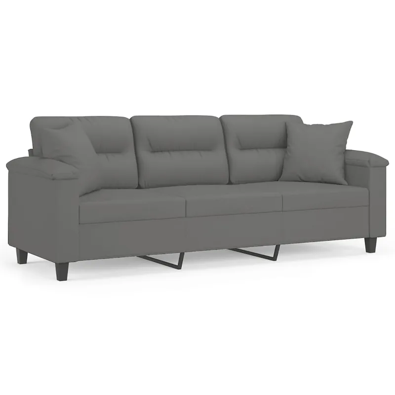 vidaXL Sofá de 3 plazas con cojines tela de microfibra negro 180 cm - Sofás sillones puffs