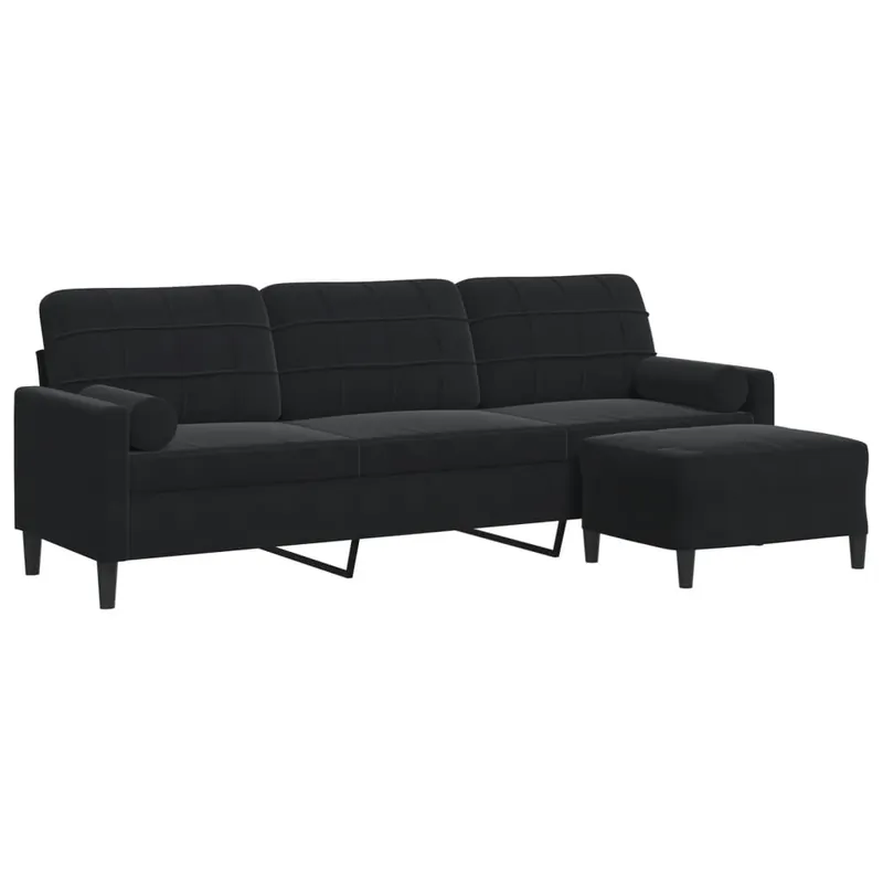 vidaXL Sofá de 3 plazas con taburete de terciopelo marrón 210 cm - Sofás sillones puffs