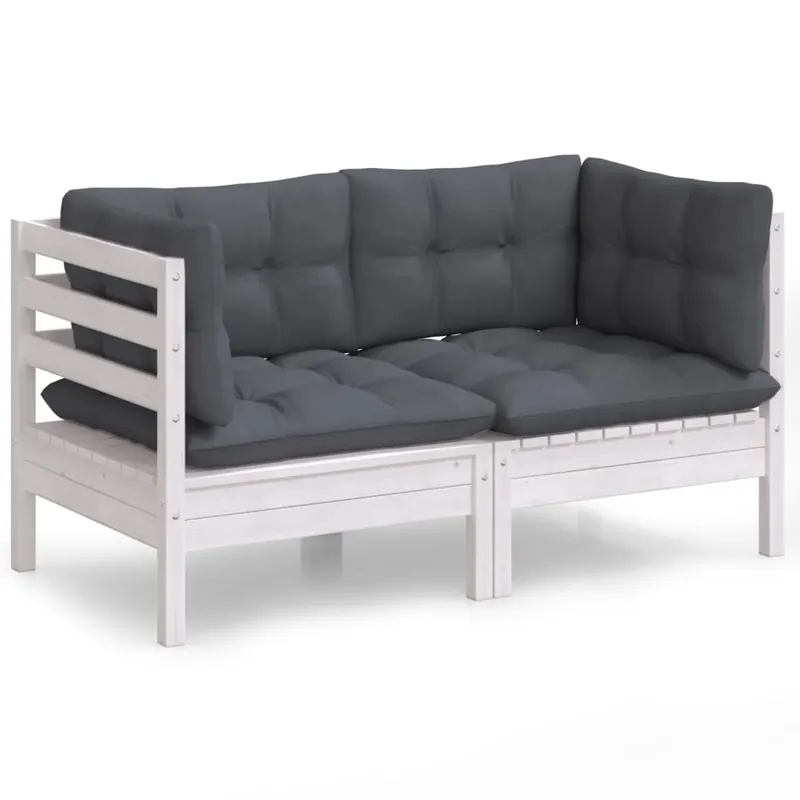 vidaXL Sofá de jardín 2 plazas con cojines madera pino gris antracita - Sofás sillones puffs