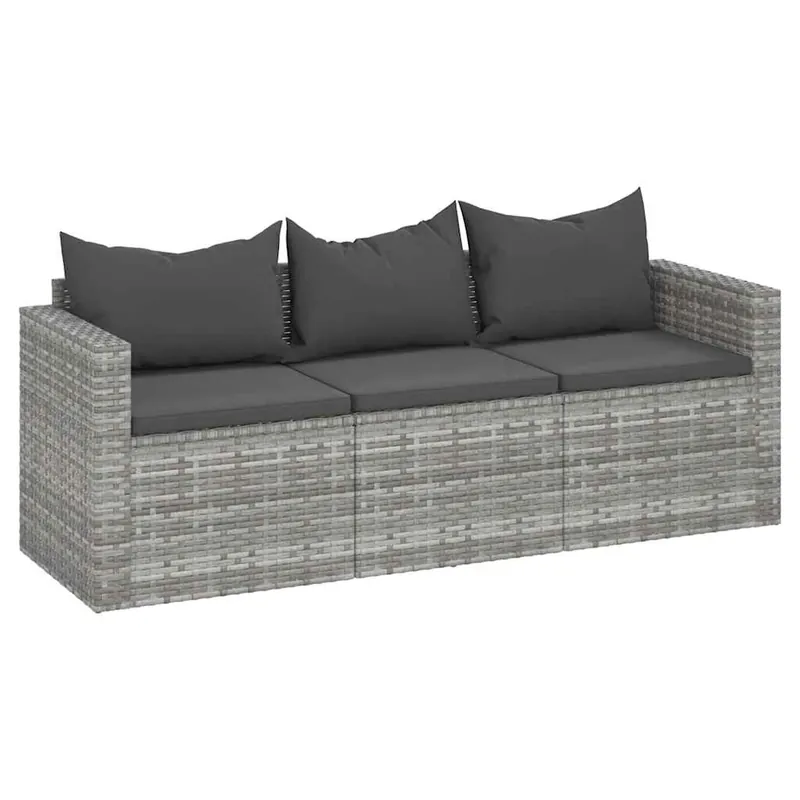 vidaXL Sofá de jardín de 3 plazas con cojines ratán sintético marrón - Sofás sillones puffs
