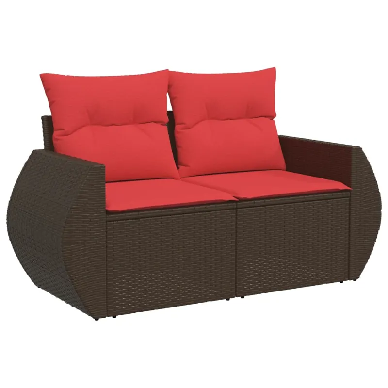 vidaXL Sofá de jardín de 2 plazas con cojines en ratán sintético marrón - Sofás sillones puffs