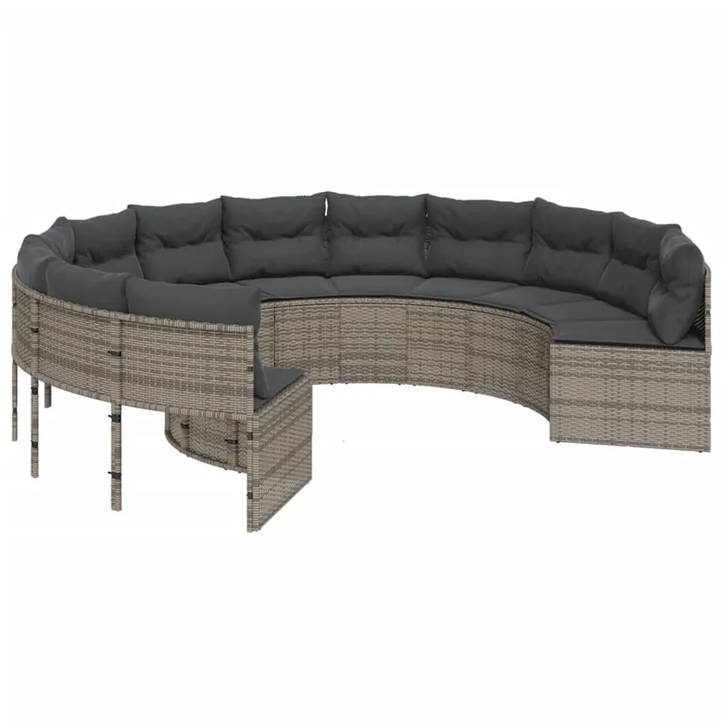 vidaXL Sofá de jardín redondo con cojines ratán sintético gris - Sofás sillones puffs