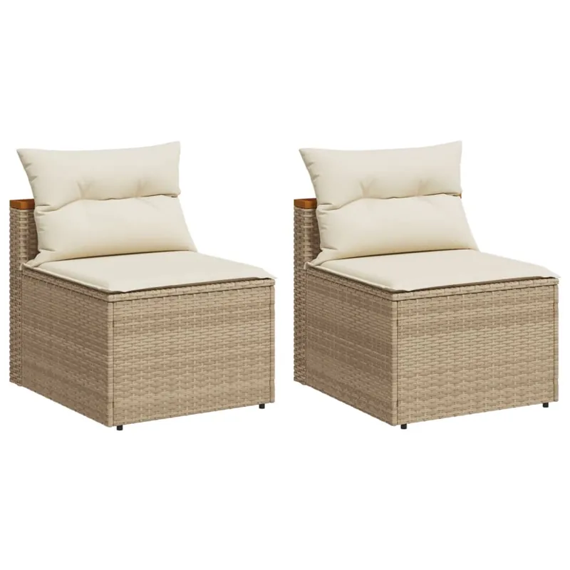 vidaXL Sofá de jardín sin reposabrazos 2 uds con cojines ratán PE gris - Sofás sillones puffs