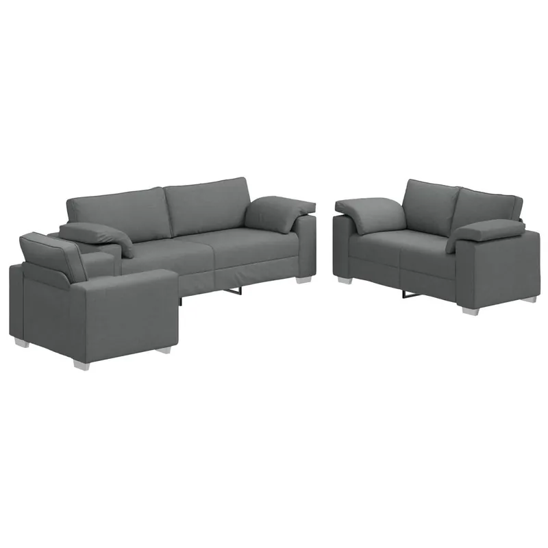 vidaXL Sofá 3 pcs Gris oscuro Tejido mezcla de lino - Sofás sillones puffs