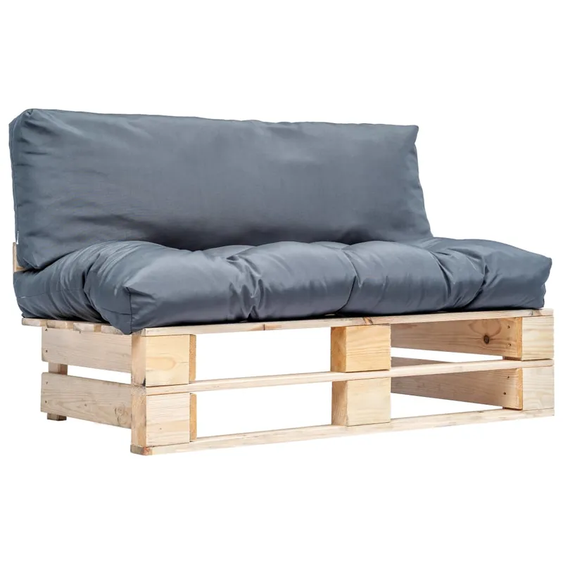 vidaXL Sofá de jardín de palets con cojines grises madera de pino - Sofás sillones puffs