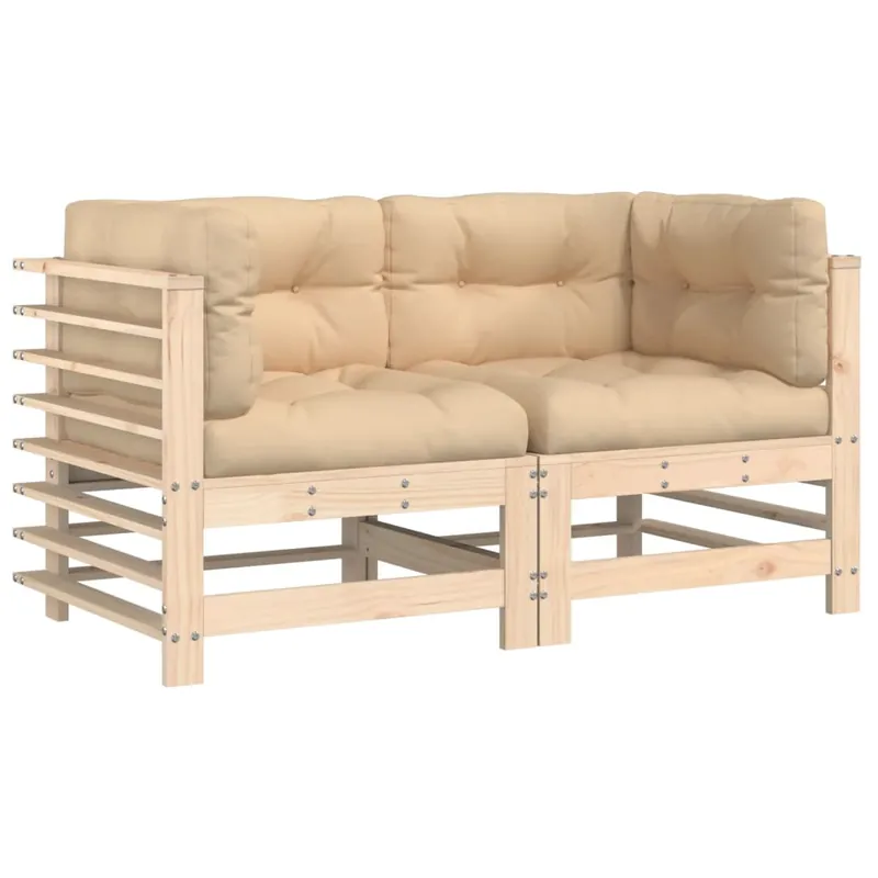 vidaXL Sofás esquineros con cojines 2 uds madera maciza abeto Douglas - Sofás sillones puffs