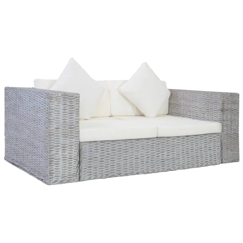 vidaXL Sofá de 2 plazas con cojines ratán natural gris - Sofás sillones puffs