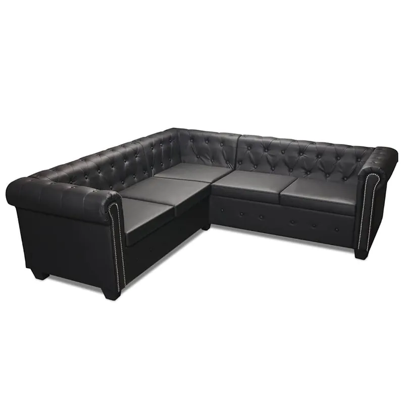 vidaXL Sofá de esquina Chesterfield 5 plazas cuero artificial blanco - Sofás sillones puffs
