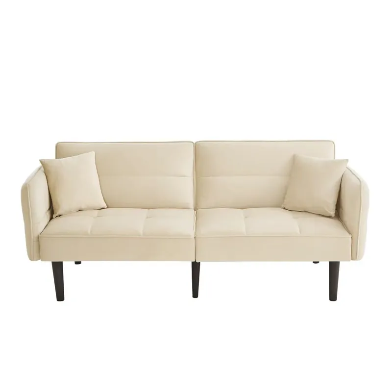 Sofá 2 plazas - Reclinable, brazos abatibles, función sofá - Beige