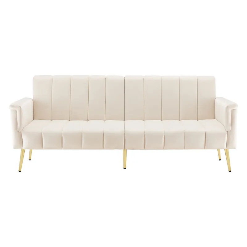 Sofá cama plegable moderno 2 plazas - con función de cama, con patas auxiliares, tela de terciopelo - Beige