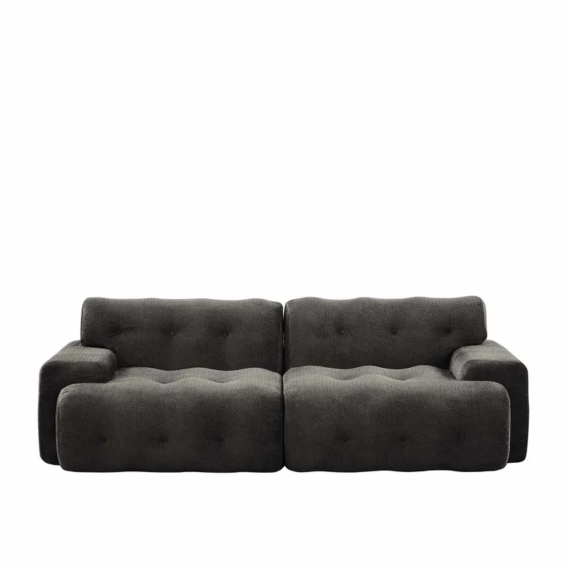 Sofá nube 2 plazas - diseño curvo, reposabrazos anchos, capitoné moderno, sin montaje - beige