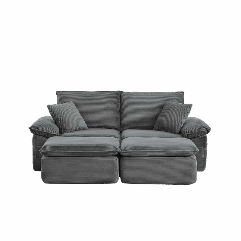 Sofá modular sin estructura 2 plazas - acolchado suave tipo cloud, con reposapiés, bolsillos de almacenamiento, sin montaje, convertible en sillón cama - beige