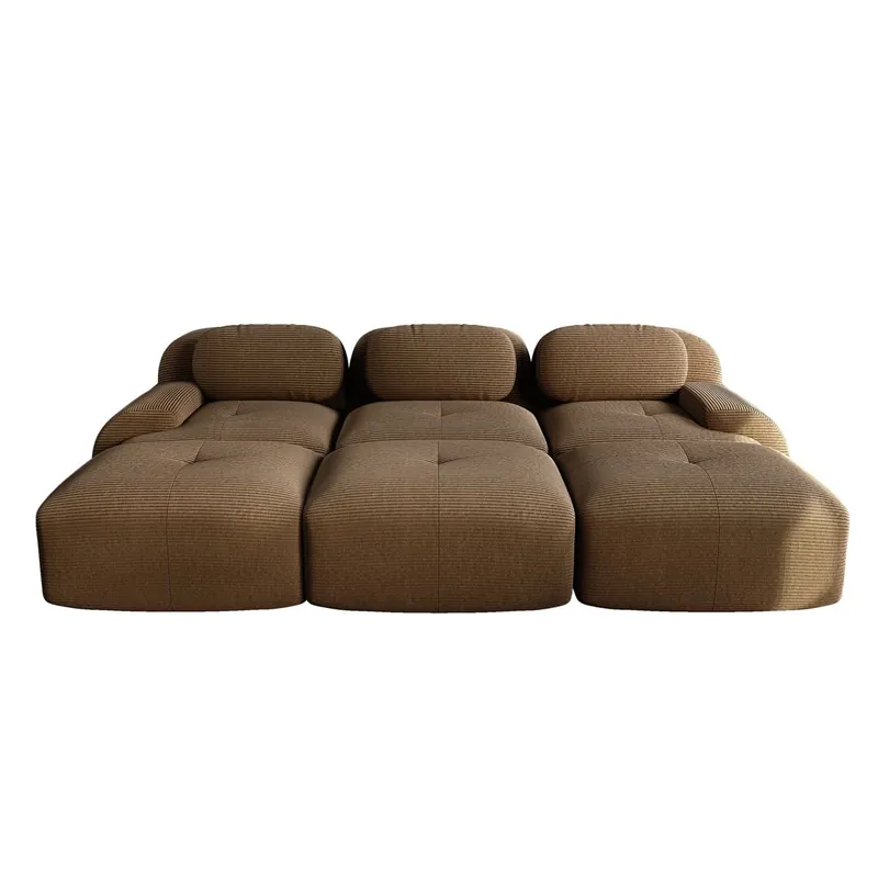 Sofá modular 3 plazas - 3 pufs, brazos anchos, tapizado en cordón, sin montaje - Marrón