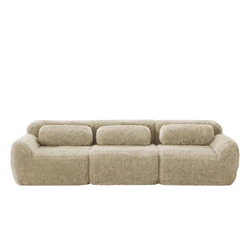Sofá profundo 3 plazas - modular, sin montaje, cojines, soporte ergonómico - Khaki claro