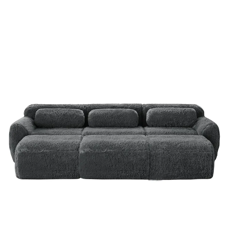 Sofá modular + 3 plazas - Felpa suave, 3 otomanes, sofá cama cómodo - Khaki claro