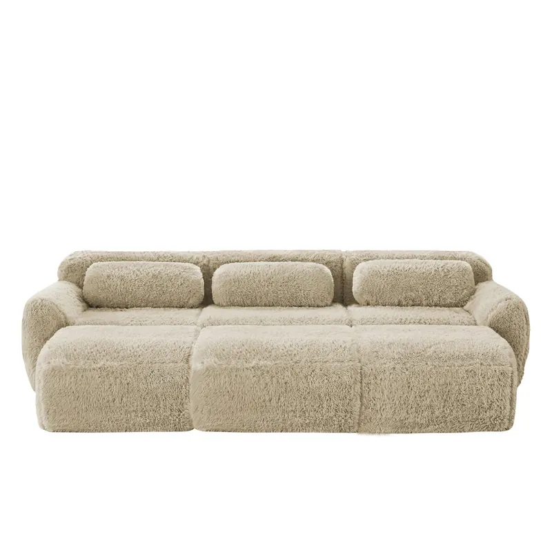 Sofá modular + 3 plazas - Felpa suave, 3 otomanes, sofá cama cómodo - Khaki claro