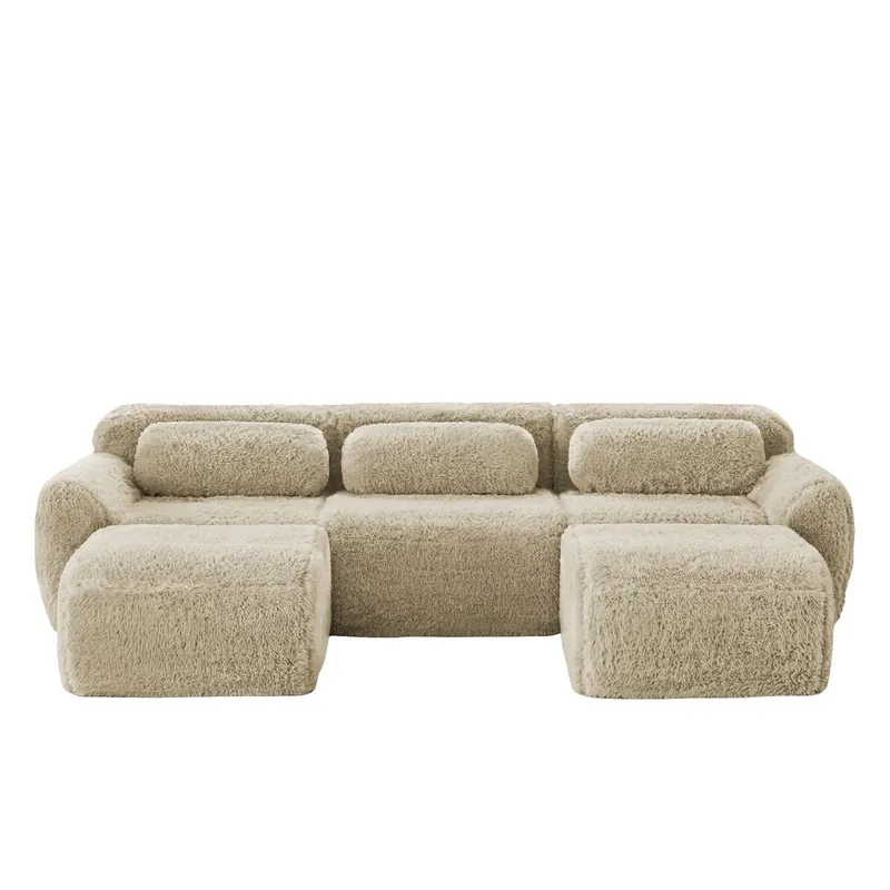 Sofá modular 3 plazas - Plúschstoff, sin montaje, antideslizante, con cojines - Khaki Claro