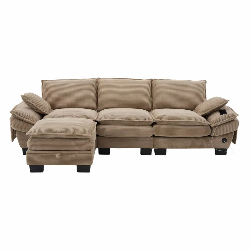 Sofá modular 3 plazas - amplia superficie de asiento, diseño ergonómico, acolchado de espuma de alta densidad, puerto USB-C y bolsillos laterales - beige
