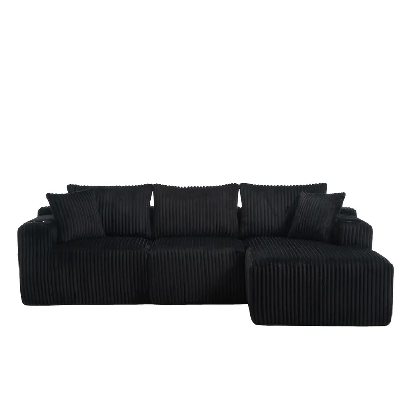 Sofá modular 3 plazas - con chaiselongue, 5 cojines, bolsillos laterales - Beige