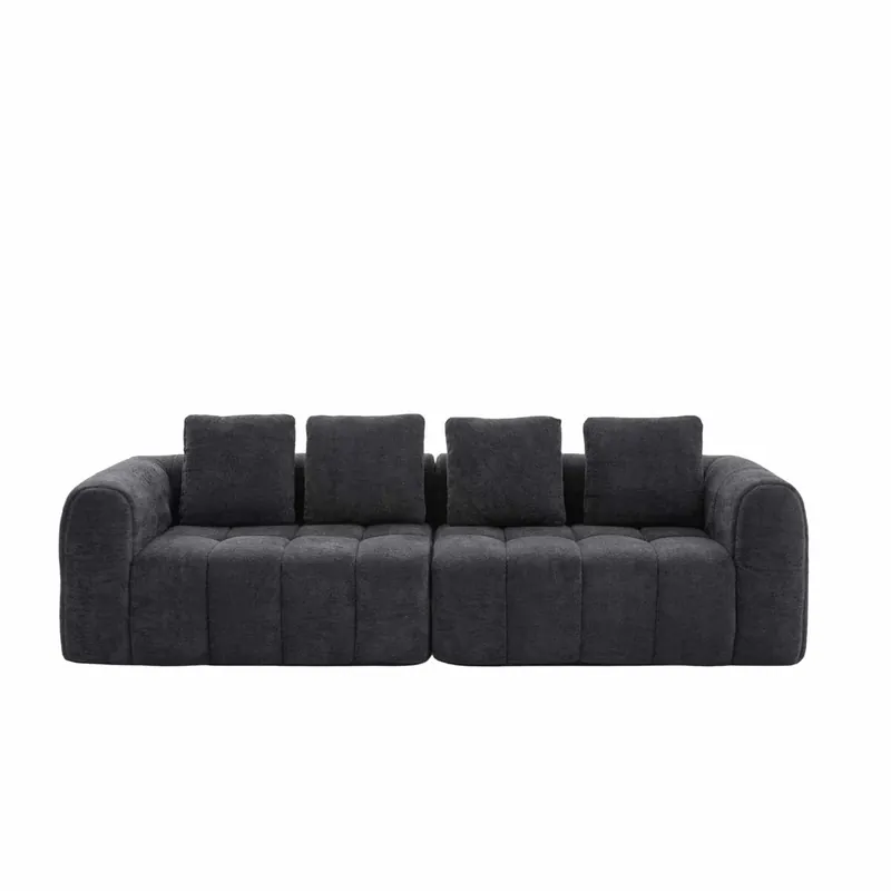 Sofá 3 plazas 260x94,5x80 cm - Sofá tapizado profundo con brazos, sin montaje - Beige
