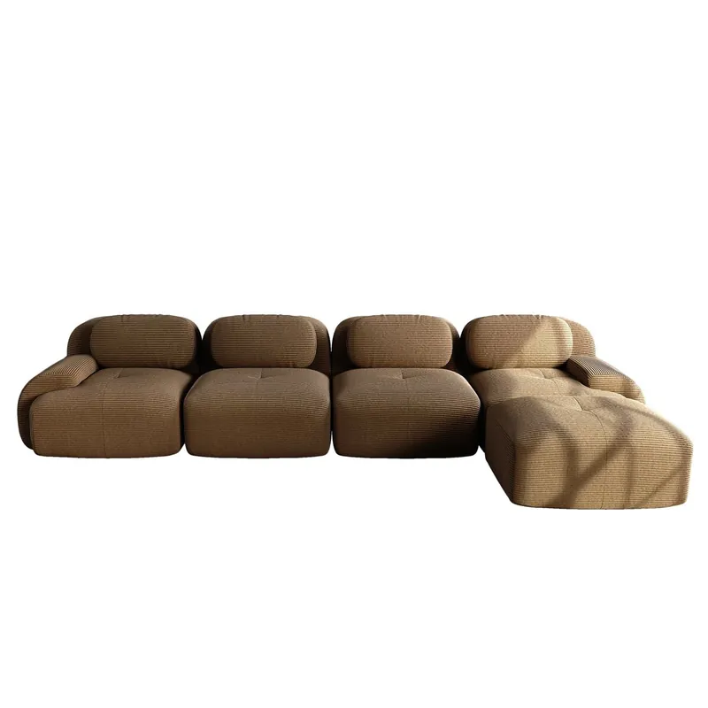 Sofá esquinero 4 plazas - Chaiselongue, 32D acolchado, brazos anchos, antideslizante - Marrón