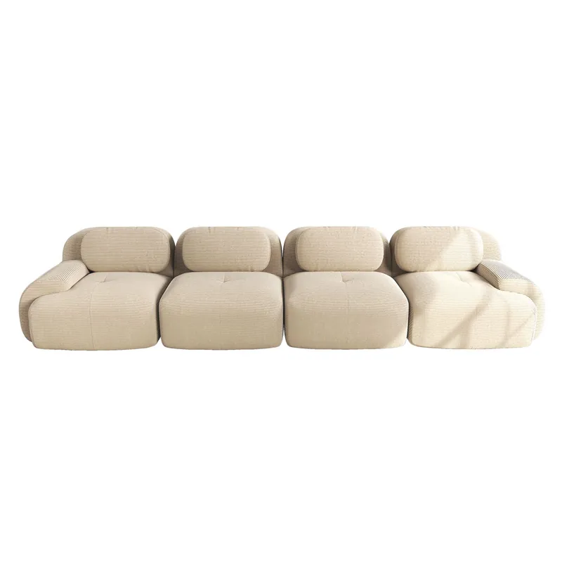 Sofá 4 plazas - Corduroy suave, 32D almohadillado de alta elasticidad, ergonómico y apto para mascotas - Beige