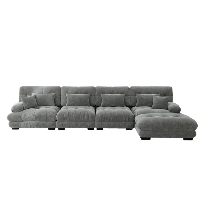 Sofá modular 4 plazas - L-fórmico, con Ottoman móvil y combinación DIY - Chenille Gris