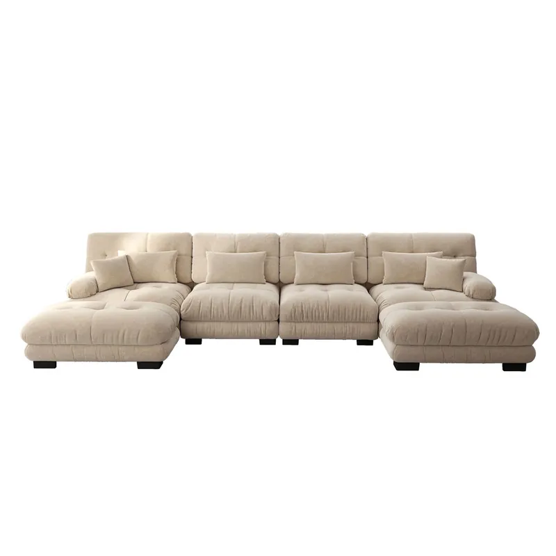 Sofá modular en U - 4 plazas, chaise longue movible, combinación DIY, chenilla cómoda - Gris