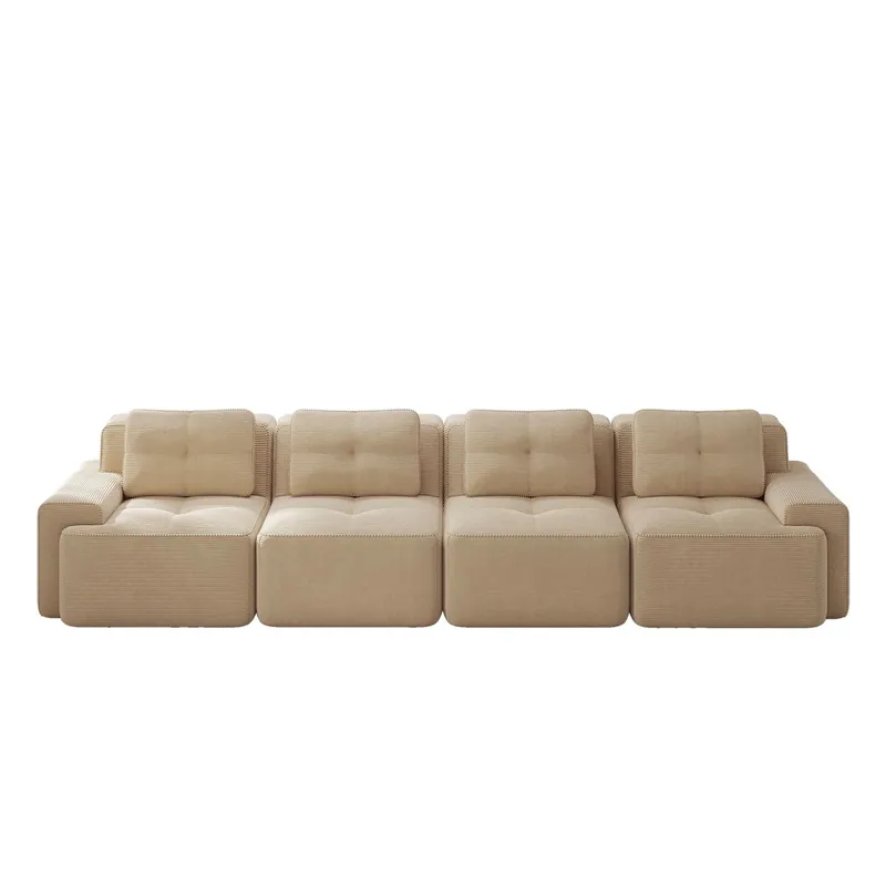 Sofá modular 4 plazas - Tapizado cómodo, asiento profundo, sin montaje, antideslizante - Beige