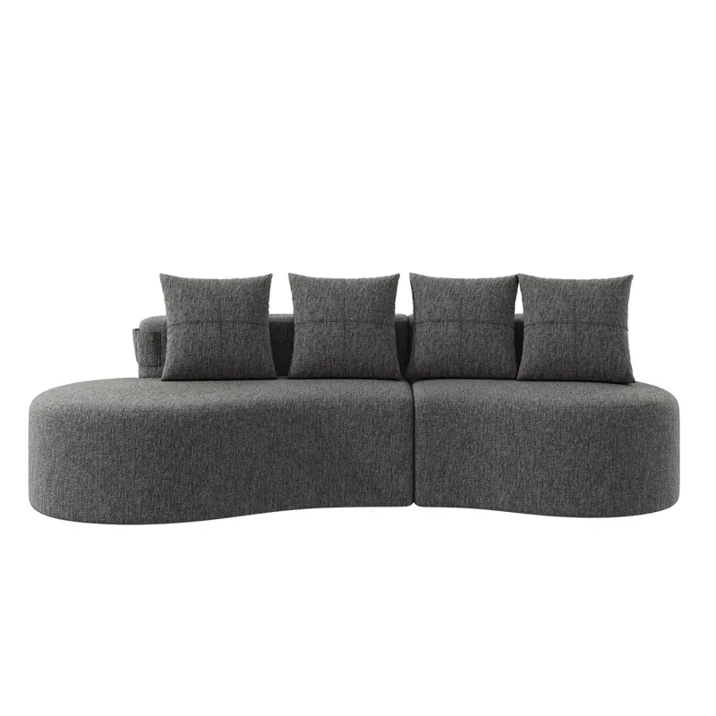 Sofá de lino 4 plazas - Cojines, espuma de alta densidad, portavasos, bolsillo lateral - Beige