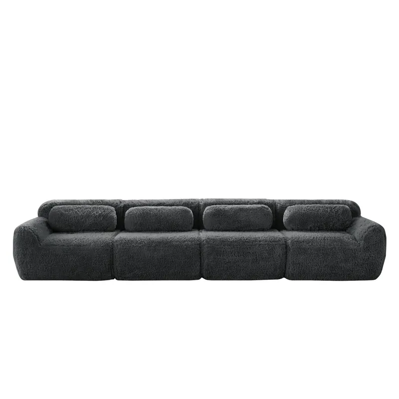 Sofá 4 plazas - Plush premium, modular, antideslizante, con cojines - Khaki claro