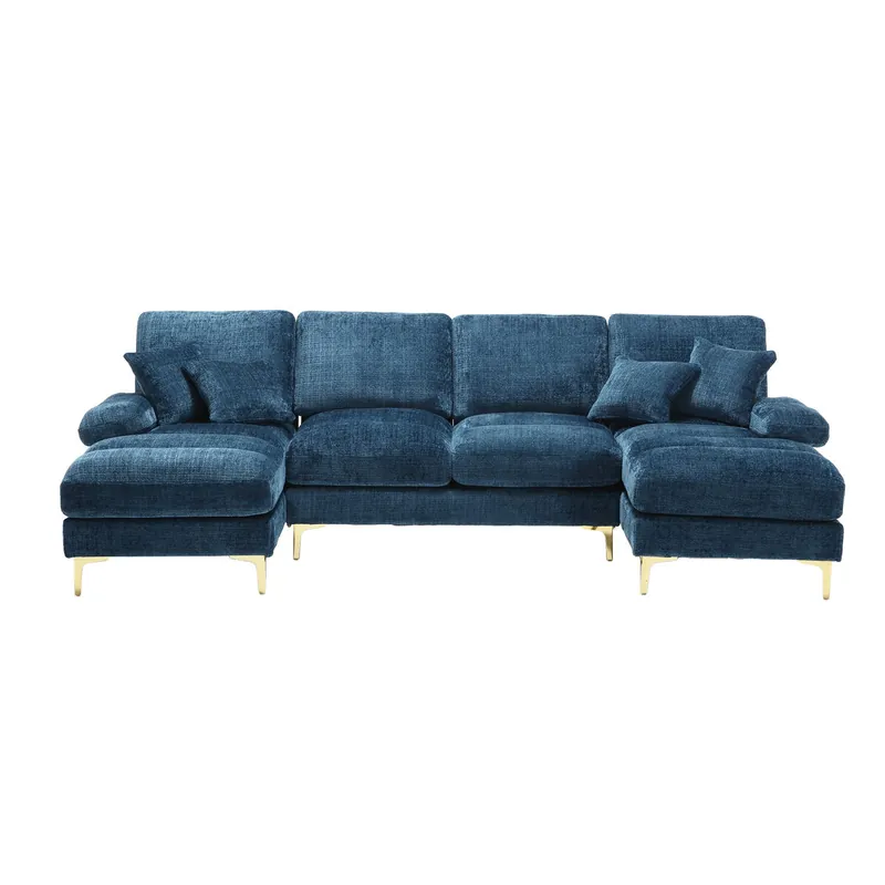 Sofá seccional U grande - Chenille con asientos reclinables dobles - Azul