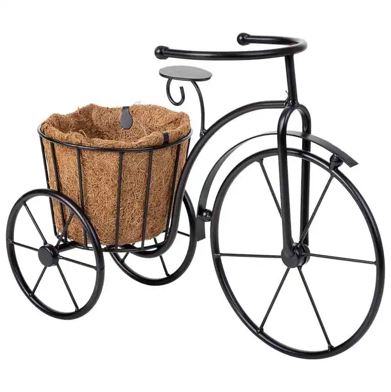 Soporte macetero bicicleta negro, compacto y decorativo de medidas: 40x15x29h cm - Decoración
