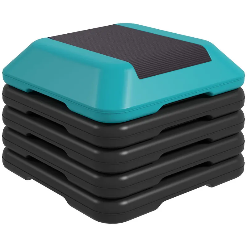 SPORTNOW Step de Aeróbic Step para Fitness Stepper Antideslizante con Altura Ajustable de 10/15/20/25/30 cm Carga 150 kg para Entrenamiento en Casa Gimnasio Azul - Deporte