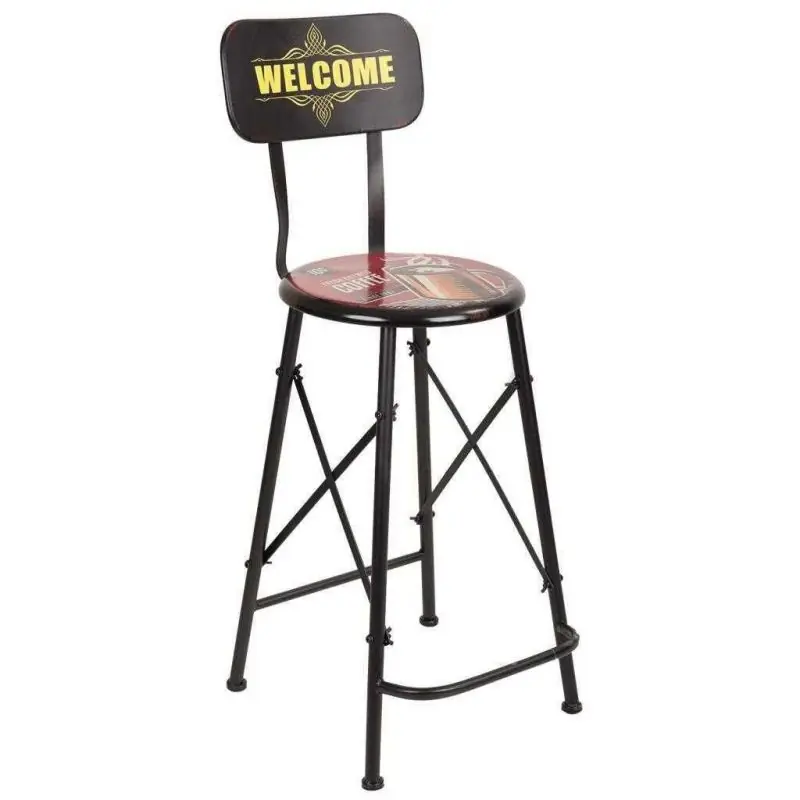 Taburete negro y rojo de metal estilo industrial de 46x40x100h cm - Muebles