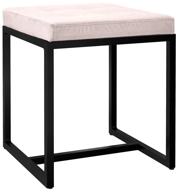 Taburete Barci con marco negro Terciopelo Crema 40X40X48 cm - Muebles
