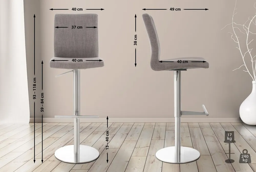 Taburete de bar Cadiz En Tela 49x40x93 Gris oscuro - Muebles