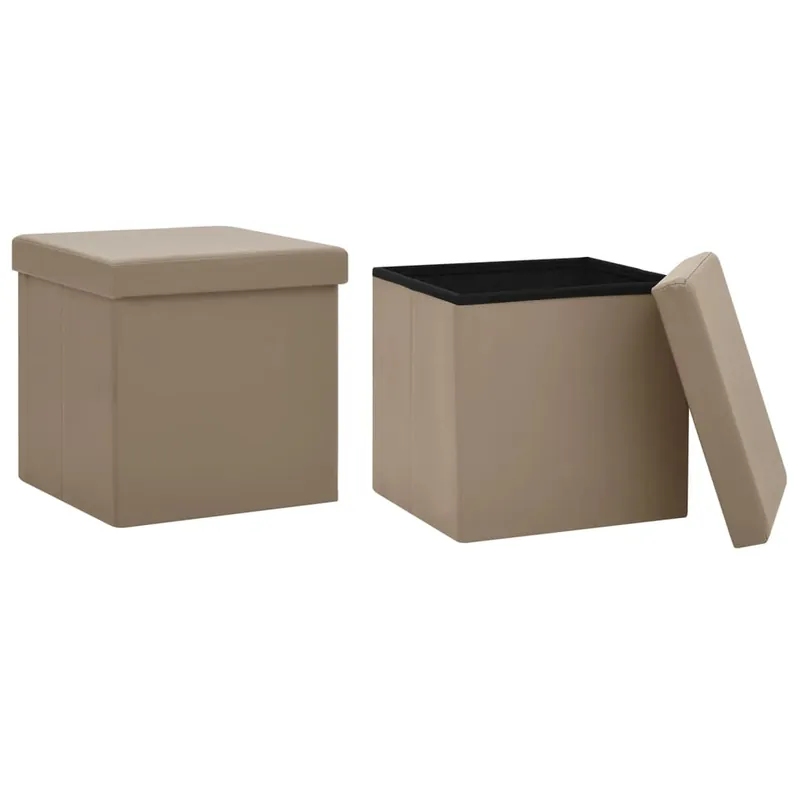 vidaXL Taburetes de almacenaje plegables 2 uds capuchino PVC - Muebles