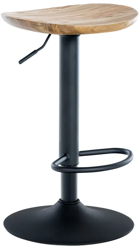 MATERIALES: El asiento del taburete de mostrador es de madera maciza con vetas de madera fina y opcionalmente en dos colores de madera natura diferentes. La robusta base es de metal en forma de trompeta con una placa redonda. - Muebles