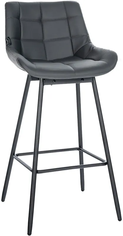 Taburete de bar giratorio x1 con reposapiés tapizado de PVC gris oscuro base de cuatro patas de metal negro 10_0005467 - Muebles