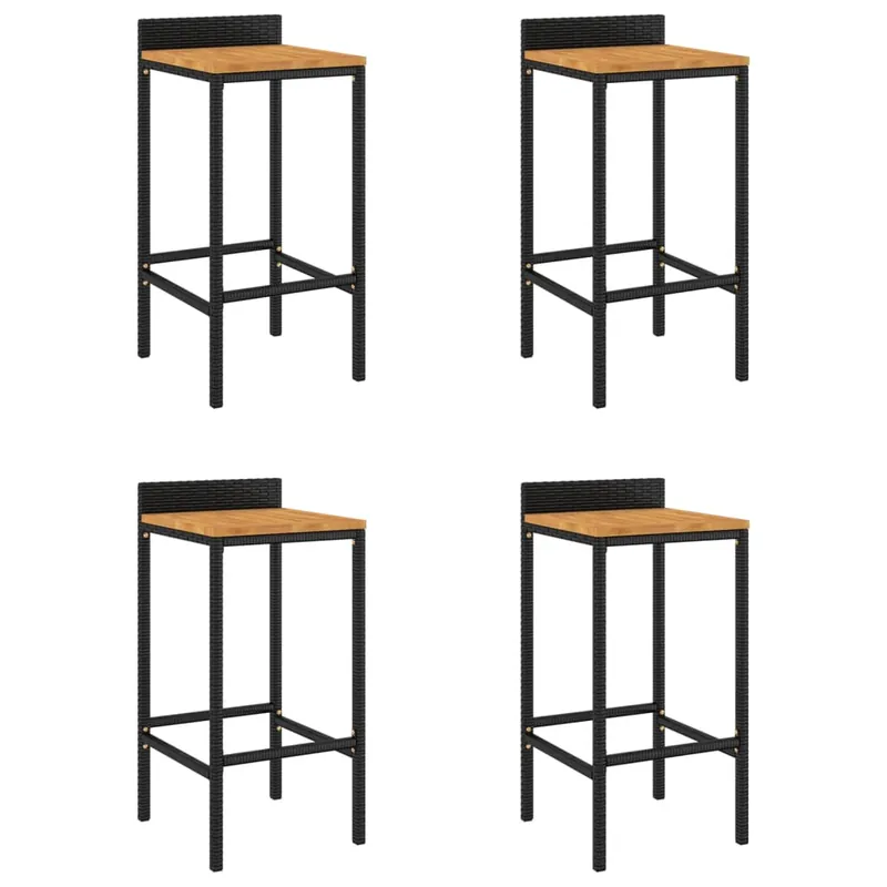 vidaXL Taburetes altos 4 uds madera de acacia y ratán sintético negro - Muebles