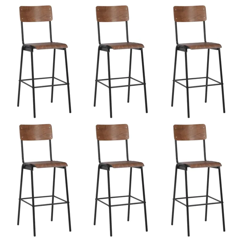 vidaXL Taburetes de cocina 6 uds madera contrachapada y acero negro - Muebles