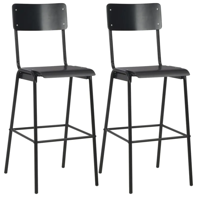 vidaXL Taburetes de cocina 2 uds madera contrachapada y acero negro - Muebles