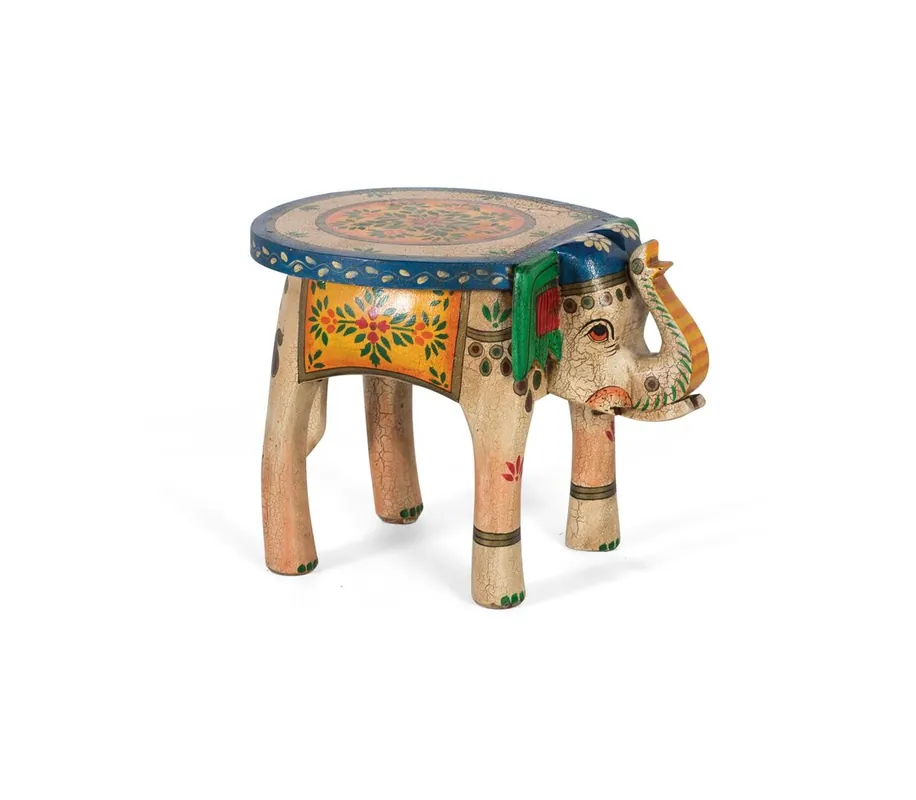 Taburete de madera de mango pintado a mano. - Muebles