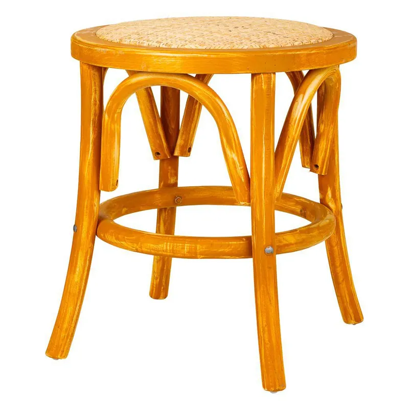 Taburete de madera y asiento de ratán marrón d40x45h cm - Muebles