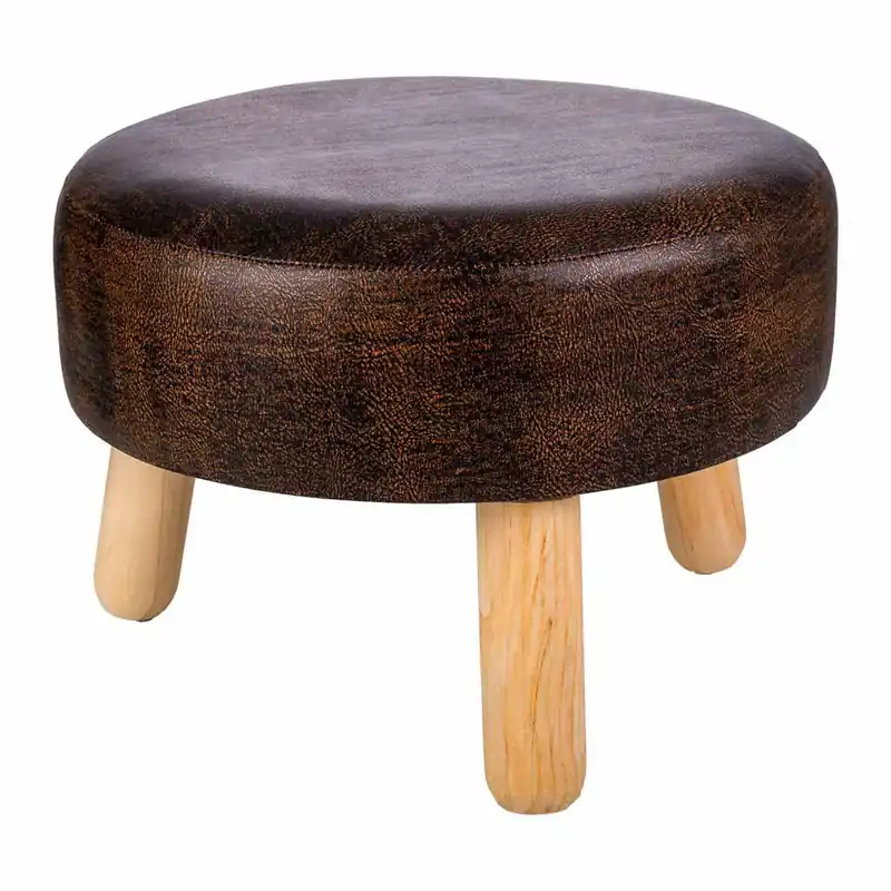 Taburete de madera y polipiel 40x40x29 cm - Muebles