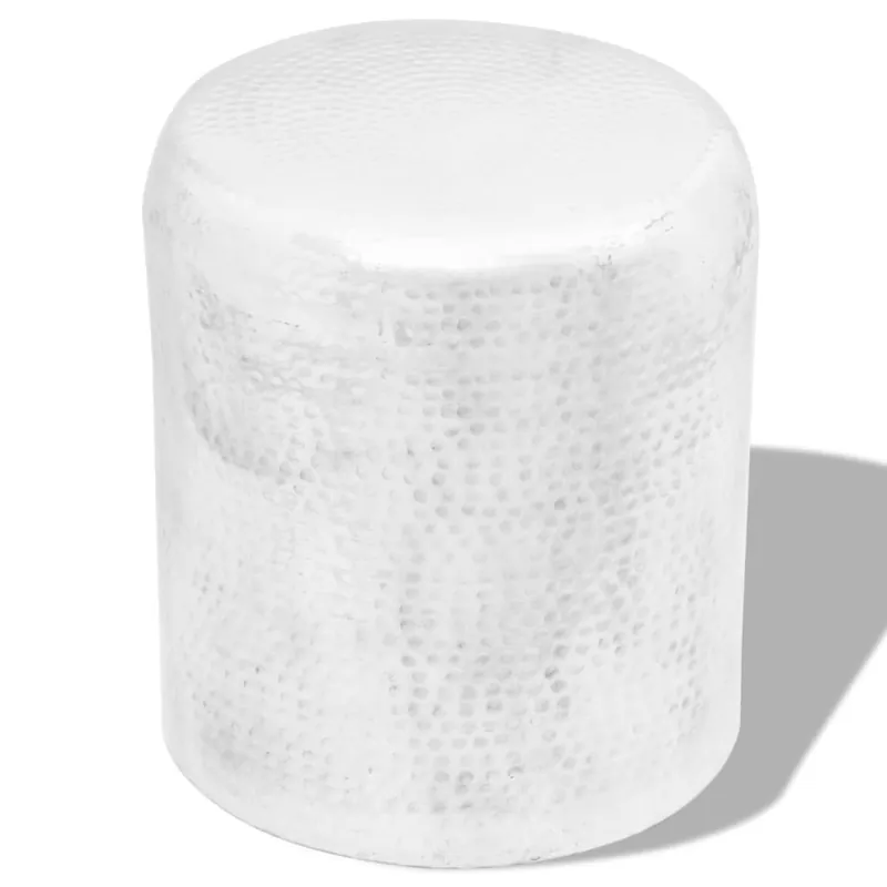 Taburete/mesa de centro de aluminio martillado plateado - Muebles