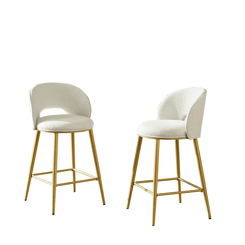 Taburete de bar - Respaldo abierto, acolchado, metal dorado - Beige