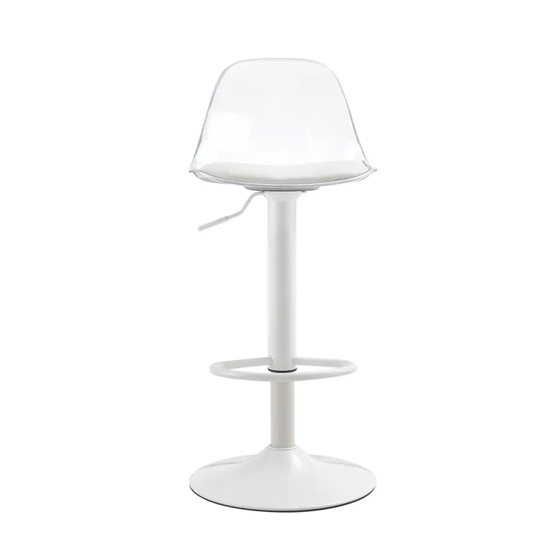 Taburetes de bar 2 uds - Altura ajustable 82-104 cm, respaldo transparente, giro 360° - Blanco/Plata